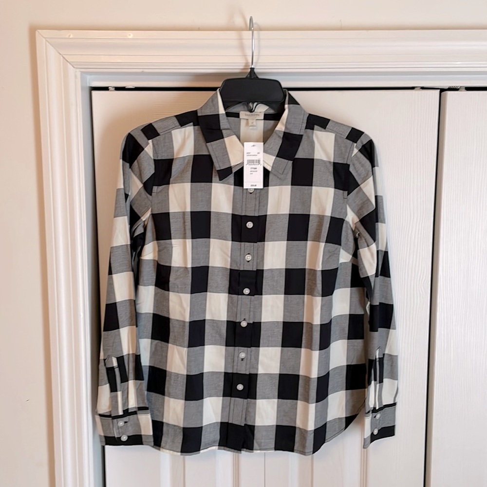 TALBOTS black&white buffalo plaid shirt sz P NWT